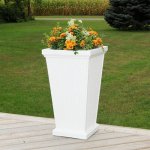 white tall wicker planter